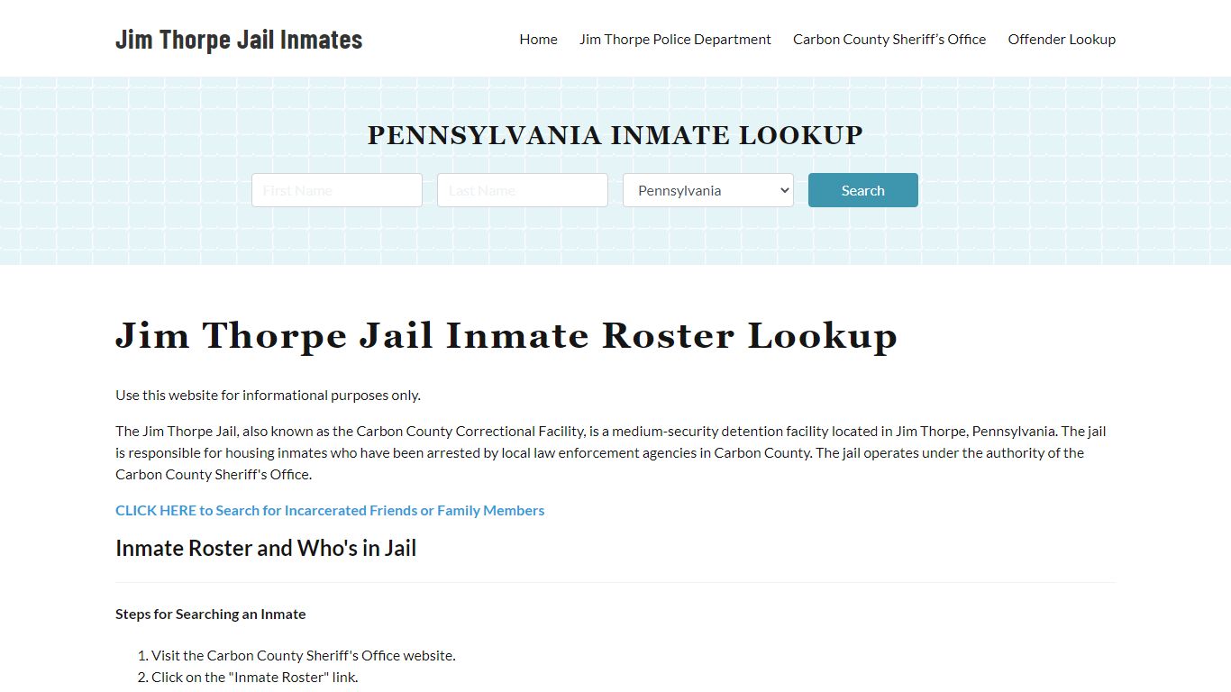 Jim Thorpe Jail Inmate Roster, Carbon County, PA, Offender ...