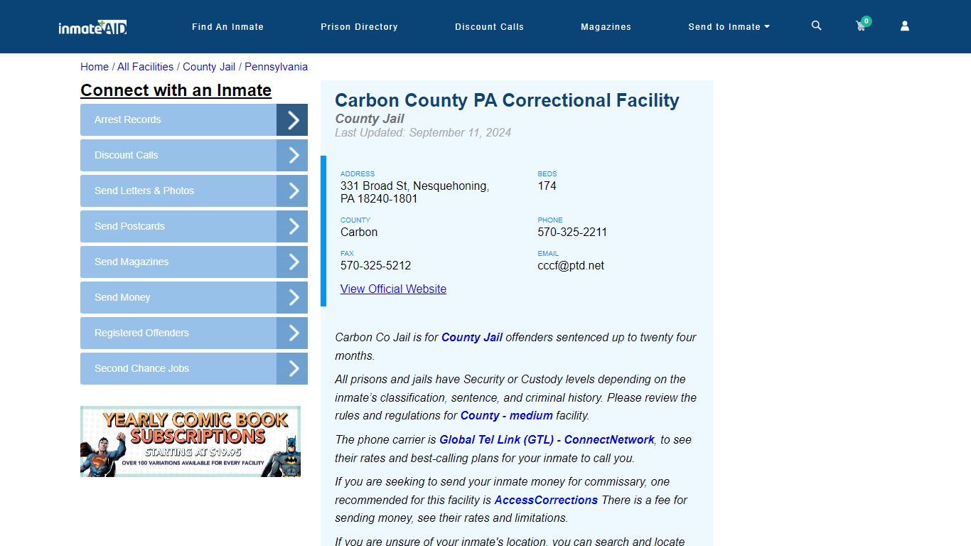 Carbon County PA Correctional Facility - Inmate Locator