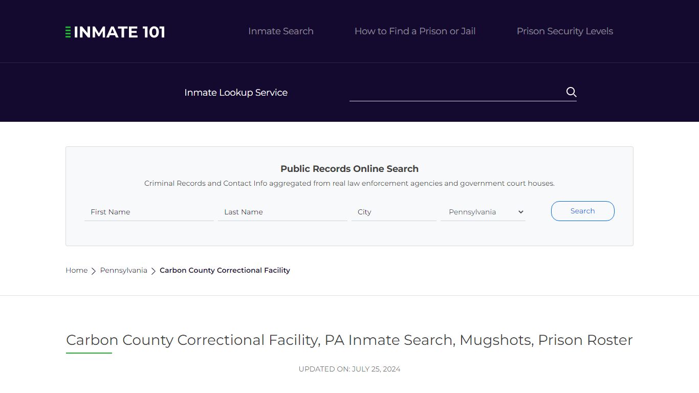 Carbon County Correctional Facility, PA Inmate Search, Mugshots, Prison ...